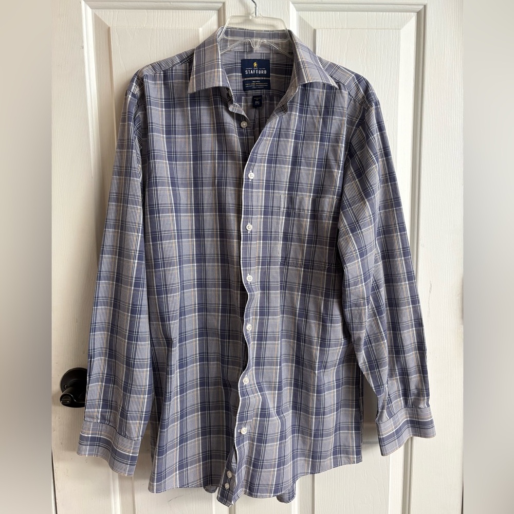 ❤️ Stafford Men's Gray and White Checkered Dress Shirt